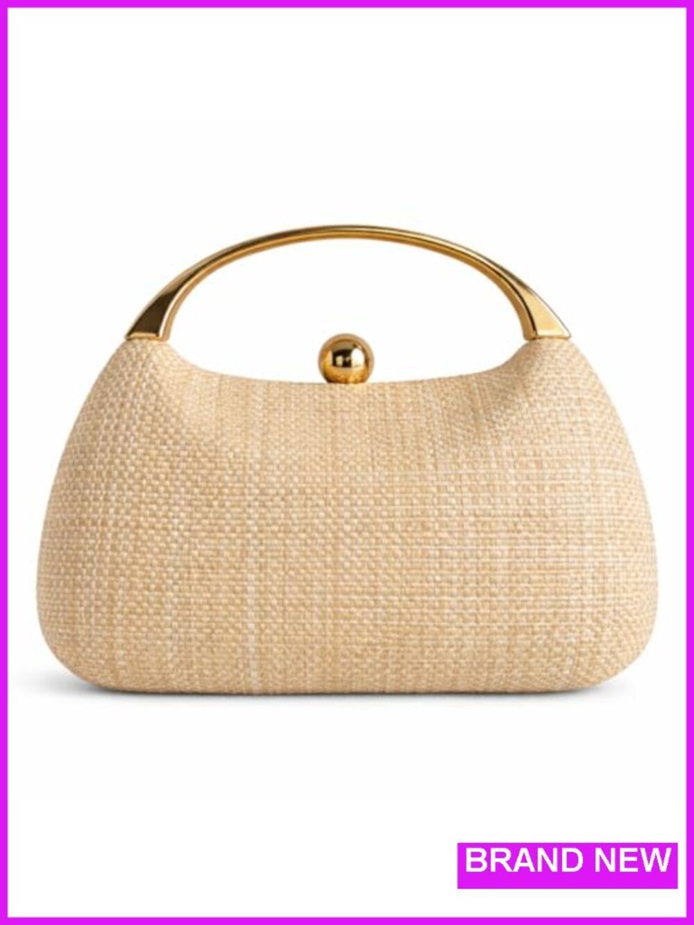 Straw Clutch Handbag with Chain Woven Shoulder Crossbody Purse
